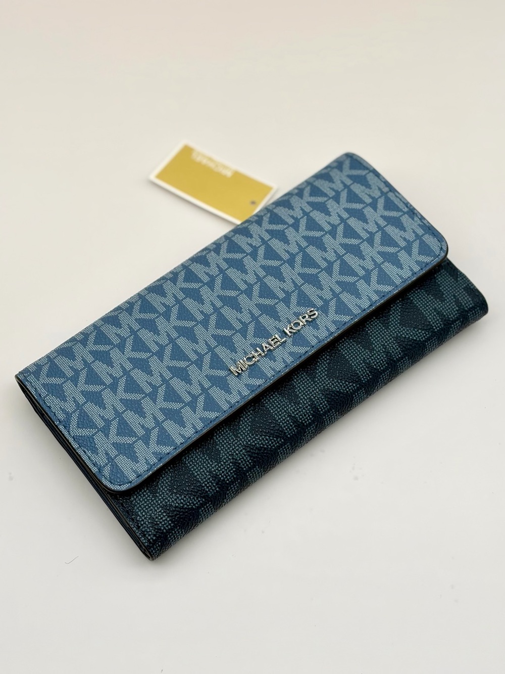 Michael Kors Jet Set Travel Blue Logo Trifold Wallet Denim Multi